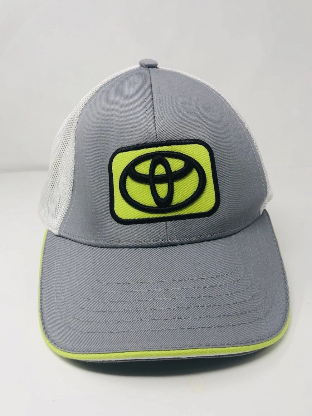 Toyota Strapback Mesh Trucker Hat Cap Gray & White w/Neon Green Logo